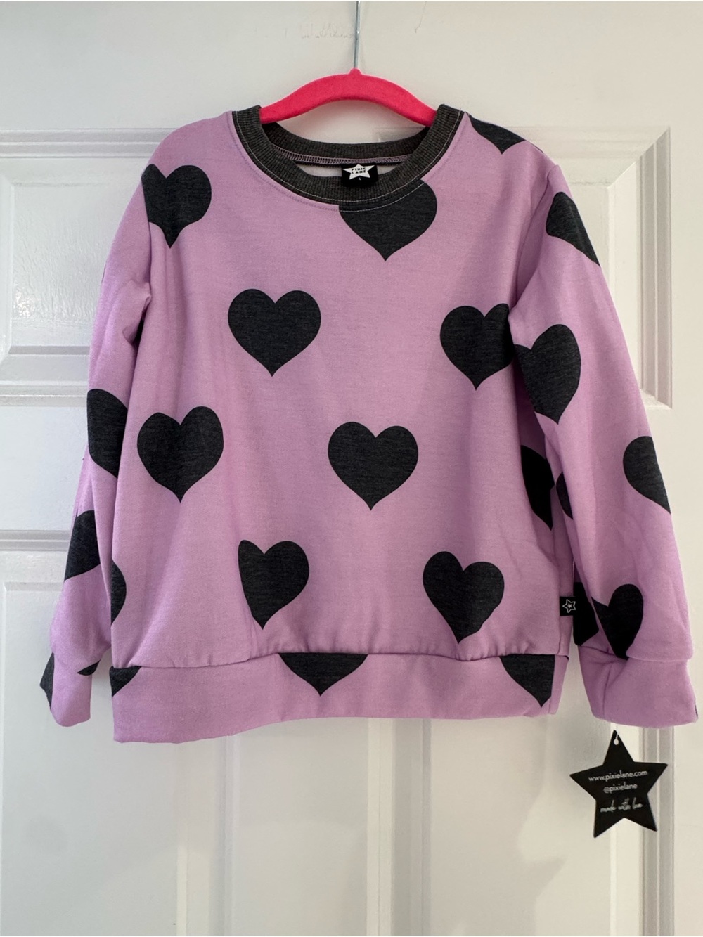 Pixielane Girls baby pink Heart Crewneck Sweatshirt - charcoal Hearts